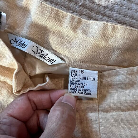 Nikki Valenti Irish Linen Top Pants Set Womens Sz. 16 Embroidered Tan Lagenlook - Picture 9 of 16